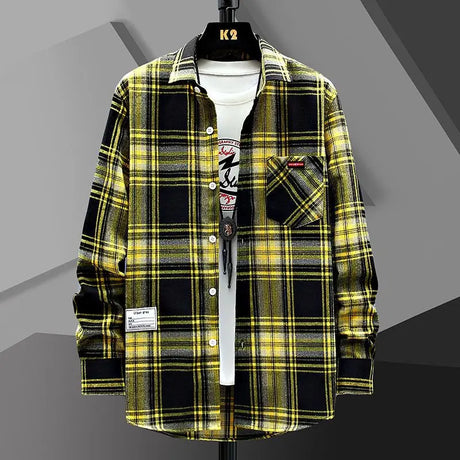 Spring Autumn Men Plaid Shirt Coats New Fashion Versatile Loose Male Clothes Korean Vintage Casual Long Sleeve Cardigans Jackets