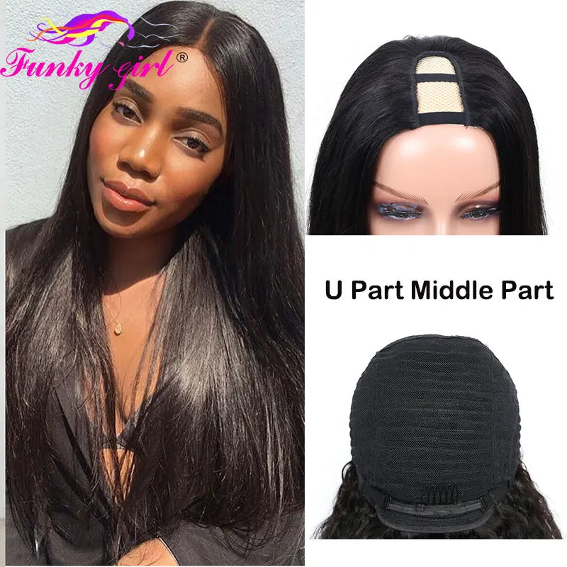 FG Straight U Part 150% Density Natural Brazilian Human Hair Long Wigs Brazilian Straight Wigs Non Lace For Black Women 8-28Inch