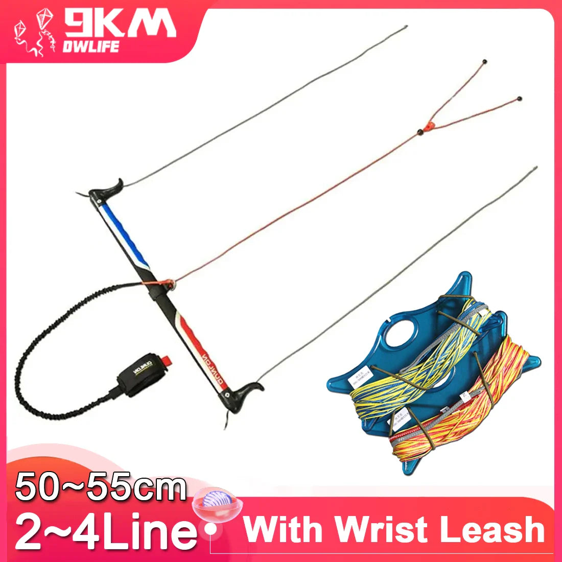 9KM 55cm 3 Line Kite Control Bar With Wrist Leash Safety System Nylon Webbing for Power Traction Kite Flying Tool Accessories