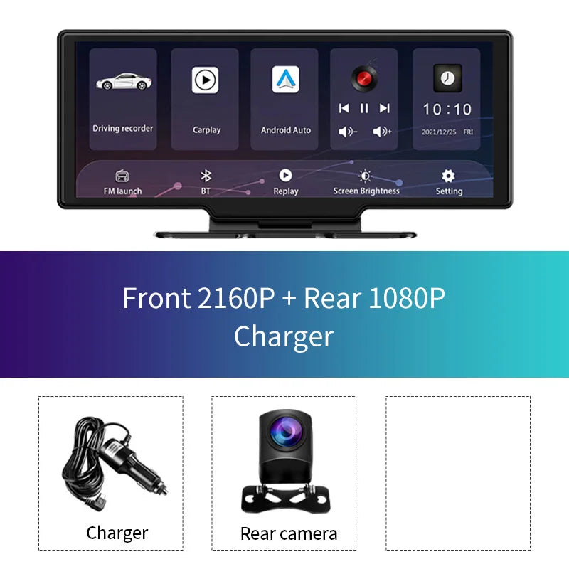 10.26" Dash Cam Rearview Camera Wifi Carplay & Android Auto 4K DVR GPS Navigation Video Recorder Dashboard Dual Len 24H Park AUX