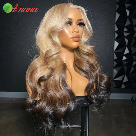 HD 13x4 Lace Frontal Wig Body Wave Ombre Gray Blonde Brown Colored Pre-Plucked Glueless Lace Closure Human Hair Wigs For Women