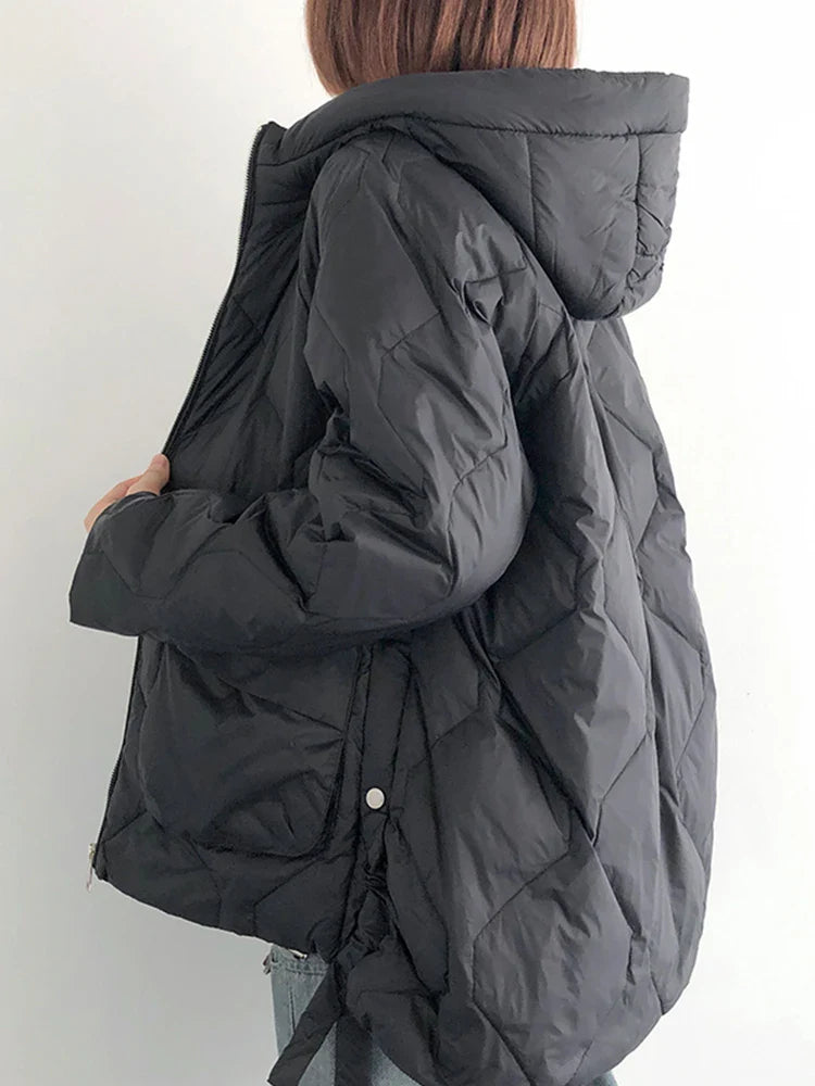 Winter Women White Duck Down Coat Casual Loose Solid Light Down Outwear Female Hooded Zipper Puffer Parka Jacket