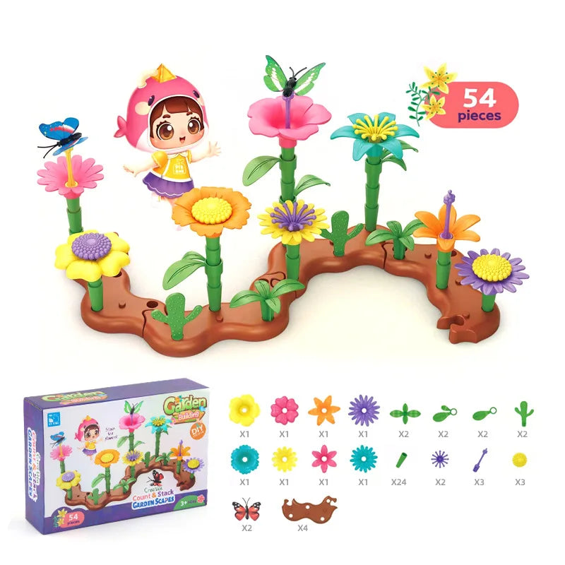 Flower Garden Building Toys Set For Kids Educational Activity for Preschool Toddler Creativity Stacking Block Games Gift