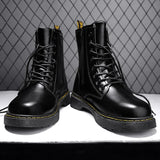 Leather Boots Man  Autumn Winter High Top Classic Basic England Black Men's Biker Boot Fashion Young Waterproof Trendy All-match