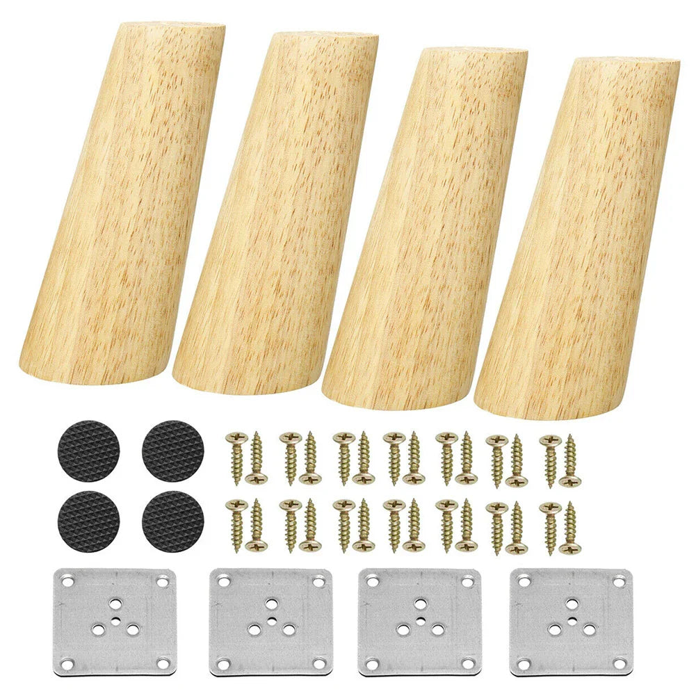 4pcs Cone Angled Furniture Legs Durable For Cabinet Chair Stool Solid Wood Sofa Table Replacement Parts Bed Riser Inclined Feet