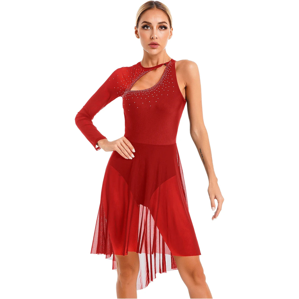 Jazz Dance Dress Woman Figure Skating Costume Lyrical Tango Latin Dance Performance Outfit Long Sleeve Modern Ballroom Dress