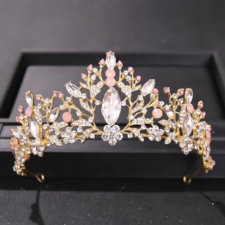 Pink Crystal Tiaras And Crowns For Women Bride Pink Rhinestone Prom Diadem Crown Tiara Bridal Wedding Hair Accessories Jewelry