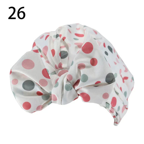 Waterproof Leopard Print Cap Elastic Bow Nightcap Women Satin Hair Bonnet Silk Sleeping Cap Bathroom Shower Accessories Supplies