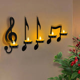 4Pc Music Note Candle Holder Black Music Note Wall Sconce Vintage Art Musical Note Style Candle Holders Iron Candle Holder Decor