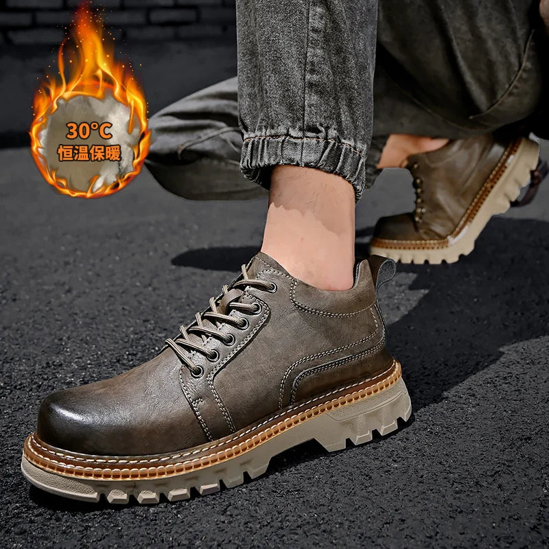 Luxury Men Leather Shoes Genuine Leather Brand Designer Shoes Italian Casual Men Boots Black Lace-up Work Ankle Boots for Men