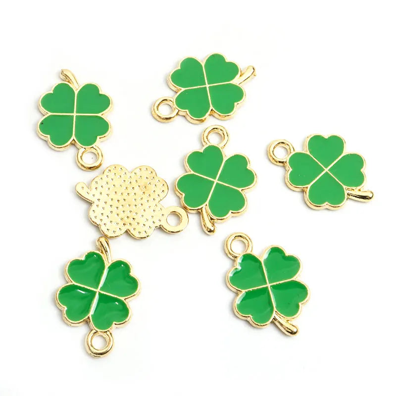 Dopamine Four-leaf Clover Enamel Charms 20pcs DIY Necklace Bracelet Earrings Keyring Amulet Pendants Creative Gift Accessories