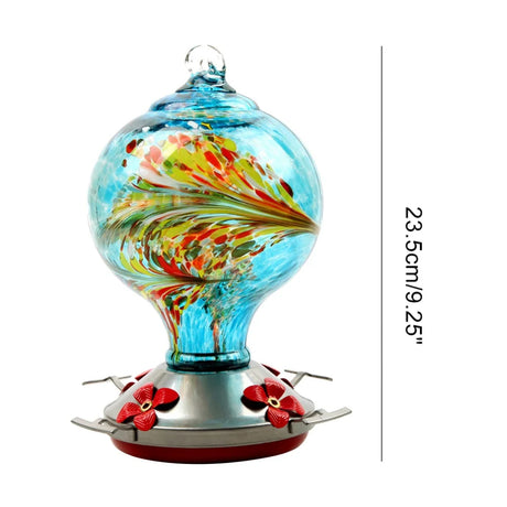 Hummingbird Feeder for Outdoors Hanging Hand Blown Glass Bird Water Feeder with Hook Resting Perches Liquid Container Colorful