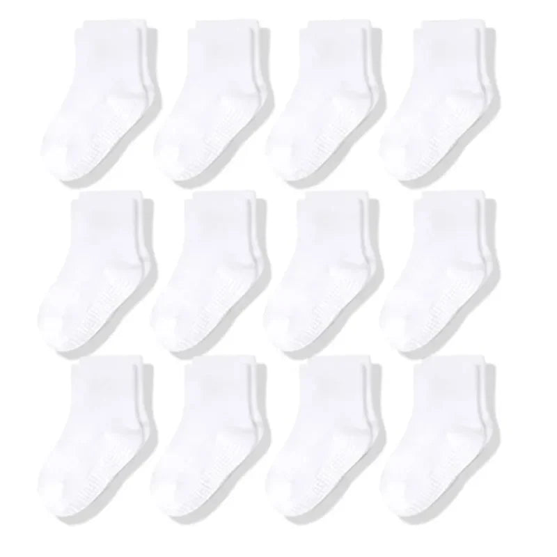 12 Pairs/Lot Non Slip Toddler Socks  with Grip for Boys Girls Baby Infants Kids Anti Skid Cotton Crew Socks 1-7Years