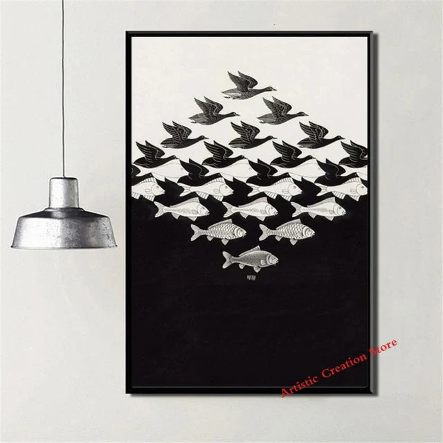 Modern Abstract Art Escher Surreal Geometric Artwork Posters Prints  Canvas Painting Wall Picture Art for Living Room Home Decor