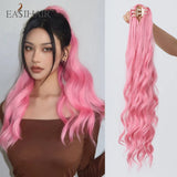 Synthetic Ponytail Pink Long Wavy Claw Clip Ponytail Braid In Hair Extensions Ponytail Hairpiece for Women Heat Resistant 26inch