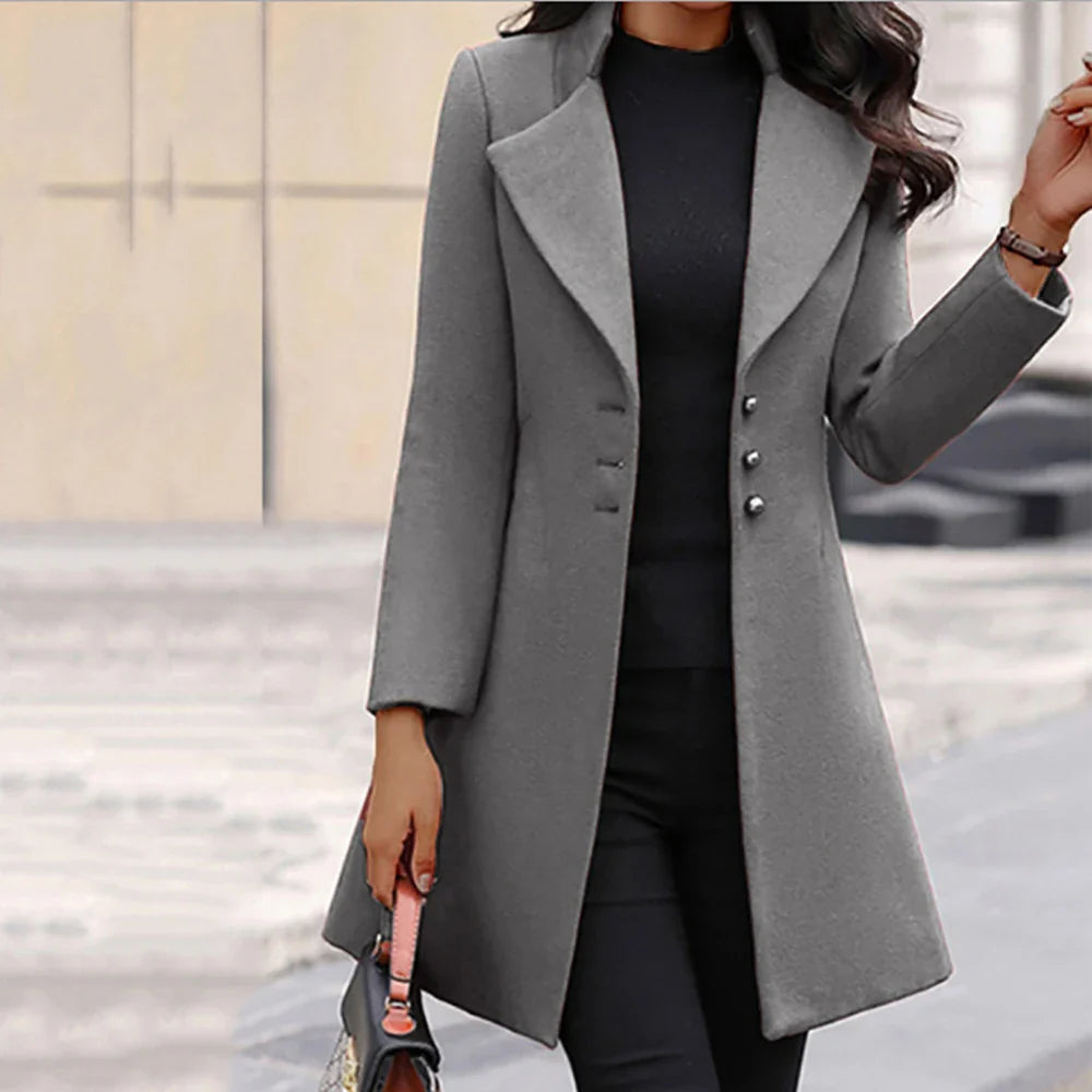 Women's Trench Coat Button Long Jacket Overcoat Winter Warm Slim Outwear Tops Plus Size Clothes 2023