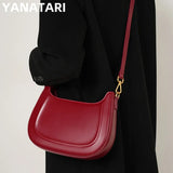 Genuine leather red shoulder bag woman minimalist crossbody bag cowhide handbags female luxury bag armpit bag saddle bag