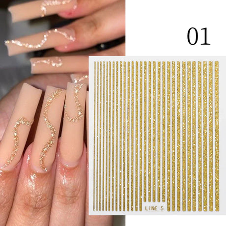 3D Silver Frame Nail Sticker Silver Bronzing Stripe Lines Sliders For Nails Tribal Pattern Decals Marble Blooming Nail Tattoos