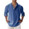 New Men's Cotton T Shirts Linen Casual Long Sleeve Button Down Shirt Loose Collar Solid Color Tops S-5XL