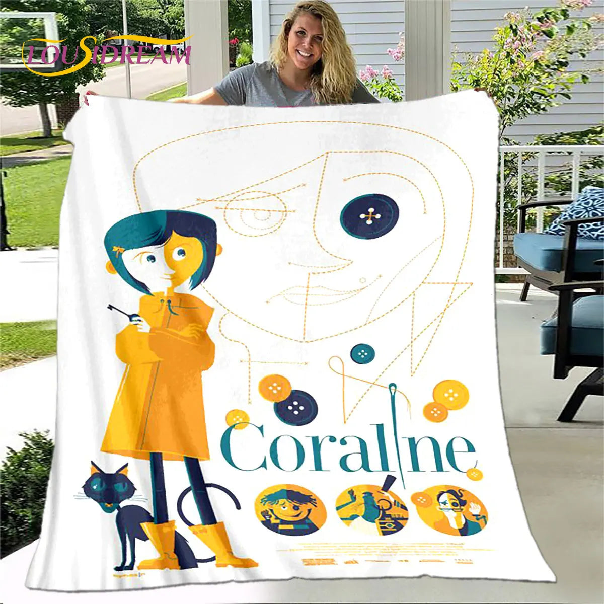 3D Cartoon Coraline Blanket,Flannel Blanket Throw Blanket,Children's Warm Blanket for Home Living Room Bedroom Beds Sofa Office