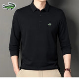 New Men's Embroidery Brand High Quality Knitted Long Sleeve Polo Shirt Four Seasons Casual Fashion Ribbed Long Sleeve Top T-shir