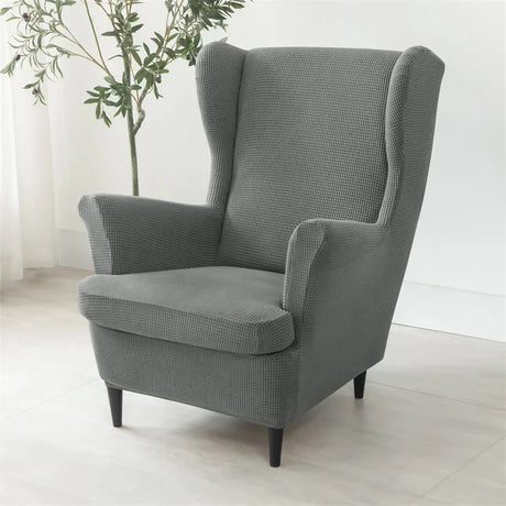 Polar Fleece Wing Chair Cover Stretch Wingback Sofa Covers Elastic Spandex Armchair Cover with Cushion Cover Furniture Protector