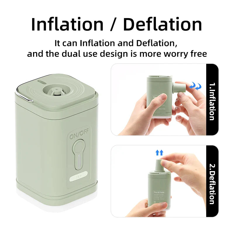 3 in 1 Electric Air Pump with Lights Mini Wireless Air Compressor USB Charging Inflator/Deflator Pumps for Outdoor Camping