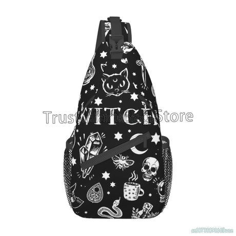 Gothic Skull Cat Moon Pattern Sling Bag Women Crossbody Chest Backpack Hiking Daypack Men Travel Casual Rideing Outdoor Beach