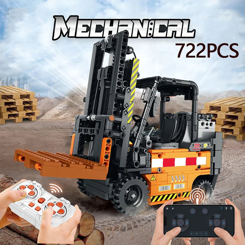 722PCS Remote Control Forklift MOC Model Building Blocks Engineering Vehicle RC Car Assembly Technology Electronic Bricks Toys