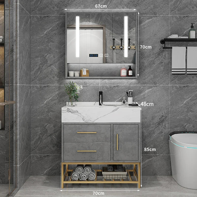 Marble Bathroom Cabinet Combination Solid Wood Intelligent Simple Luxurious Bathroom Cabinet Sink Washbasin Furniture YX50BC