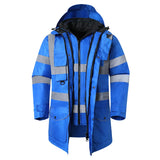 Safety Jacket Reflective Waterproof Windproof Coldproof  Hi Vis 7 in 1 Parka Windbreaker Workwear with Detachable Cotton Linner