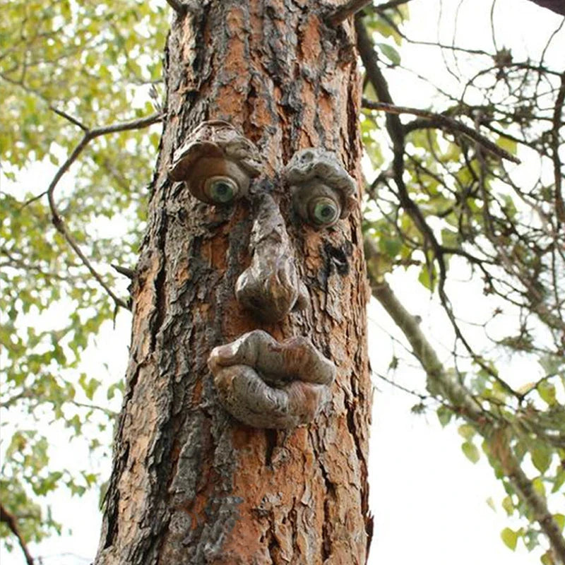 Funny Old Man Tree Face Sculpture Resin Ornament Garden Courtyard Art Outdoor Tree Amusing Old Man Face Sculpture Yard Decor