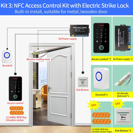 Asia Teco Outdoor IP67 Waterproof RFID 13.56MHz Biometrics Fingerprint Access Control Kits Electronic Door Opener + WIFI Gateway