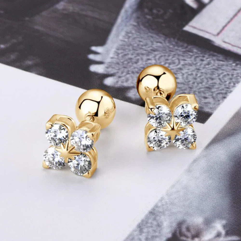 Rose Gold Four Leaf Clover Moissanite Stud Earrings 925 Silver Plated 18k Yellow/White Gold Diamond Earring for Women Jewelry