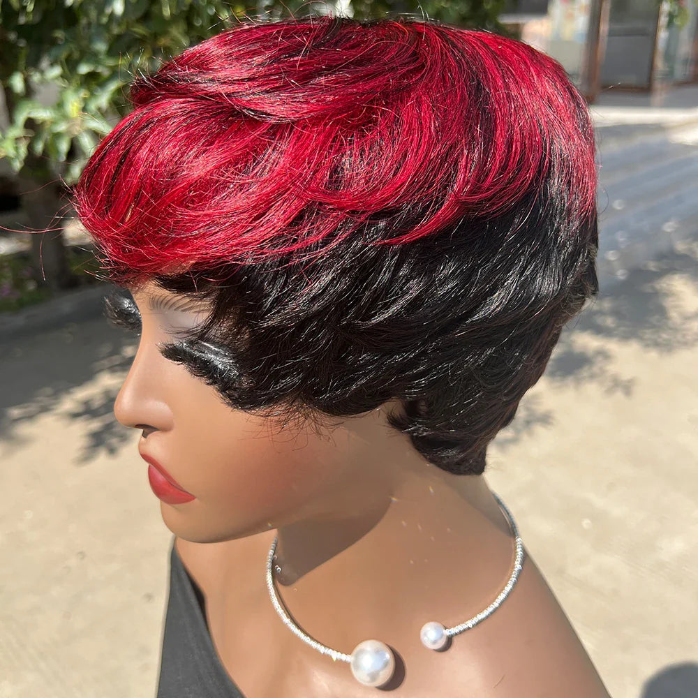 Human Hair Wigs Short Pixie Cut Wig Human Hair For Black Women Machine Made Wigs With Bangs Glueless Wig Perruque Cheveux Humain