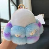 Plush Toy Bunny Real Natural Rex Rabbit Fur Keychain Women Bag Charm Ornaments Schoolbag Pendant Car Keyring Trinkets Kids Gift