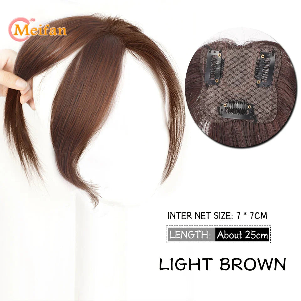 MEIFAN Middle Part Fake Bangs Fringe Synthetic Topper Hairpiece Clip-In Bang Extension Natural Invisible Clourse Hairpiece Women