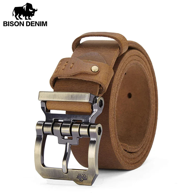 BISONDENIM Men Belt Male High Quality Leather Belt Men Male Genuine Leather Strap Luxury Pin Buckle Fancy Vintage Jeans W71792