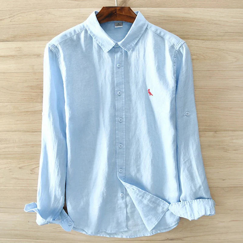 2021 New 100% Pure Linen Long Sleeve Shirts Men's Brand Clothing Men's Shirts Plain White Shirts Men's Kamisa Shirts Men's Shirt