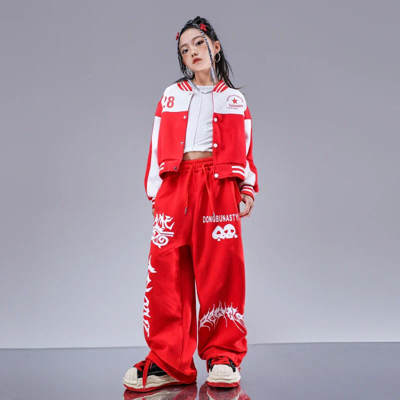 Hip Hop Clothing Girls Baseball Jacket Boys Streetwear Coat Street Dance Pants Kids Stage Costumes Children Jazz Clothes Sets