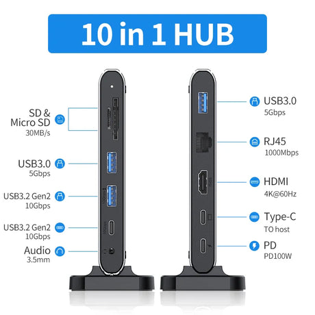 LENTION USB C HUB Docking Station 10 IN 1 4K60Hz HDMI PD100W Card Reader Type-C USB 3.0 Adapter for New MacBook Pro Air Laptop