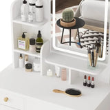 Makeup Vanity Set with Drawer and Shelf, Wood Dressing Table with Lighted Screen Mirror