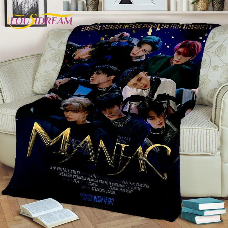 Korea Singer 3D Kpop Stray Kids Blanket,Soft Throw Blanket for Home Bedroom Bed Sofa Picnic Travel Office Rest Cover Blanket Kid