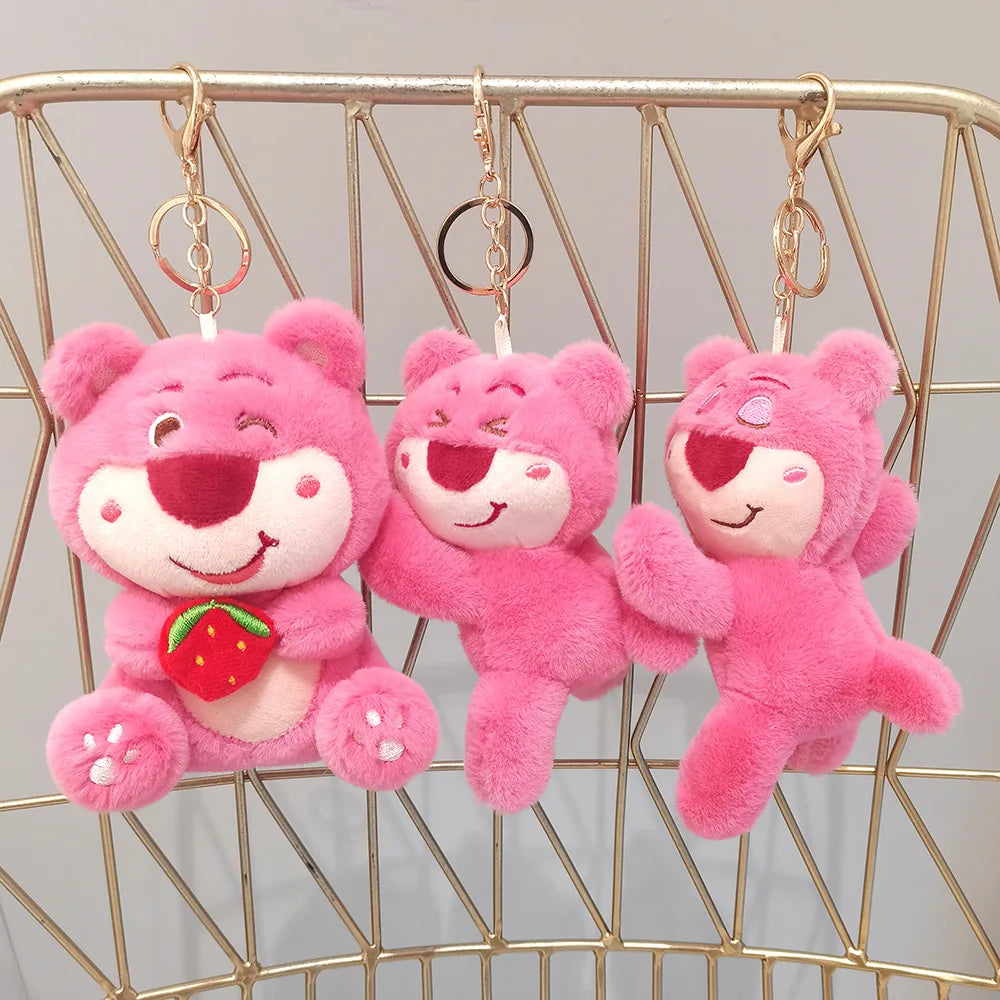 24Pcs 13-15cm Disney Lotso Strawberry Bear Plush Keychain Animation Derivatives Cartoon Bag Woman Backpack Car Pendant Toy