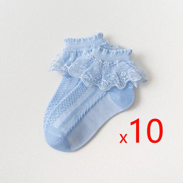 10 Pairs/lot Baby Girls Kids Lace Ruffle Socks Princess Mesh Children Ankle Short Breathable Cotton Socks For Girls