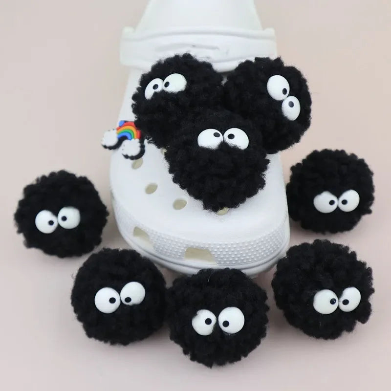 DIY Black Plush Ball Shoes Charms for Furry Ball Cute Hole Shoe Charms Designer Lovely Accessories All-match Hot Sale 2024