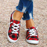 Women'S Plaid Canvas Shoes Lace Up Vulcanize Soft Ladies Autumn Loafers Athletic Running Flat Shoes Sneakers Zapatillas De Mujer