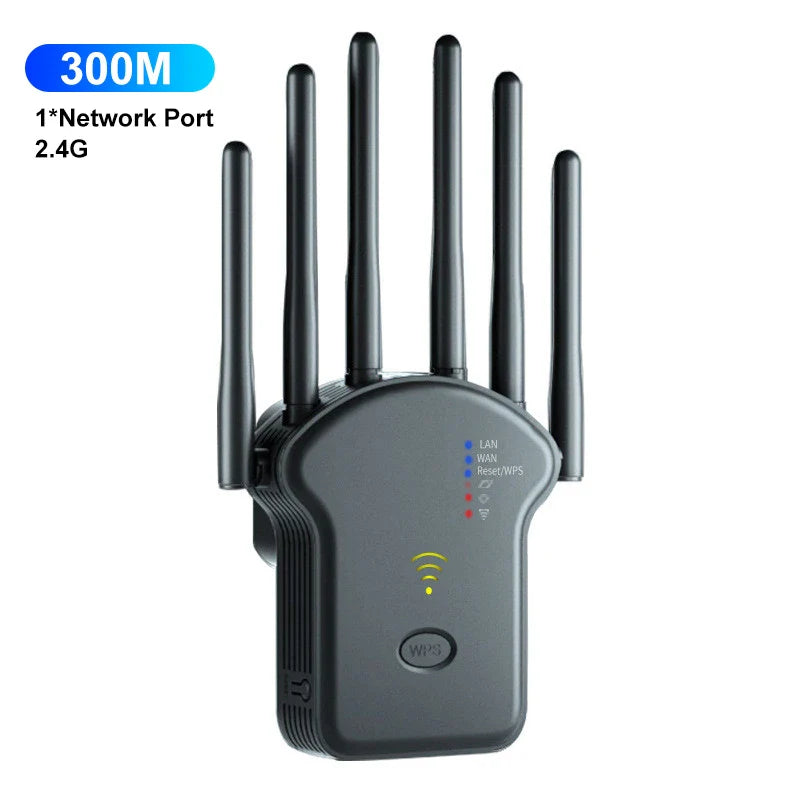 1200Mbps WiFi Repeater Wireless WiFi Signal Repeater Extender High Gain 6 Antenna Dual-Band 2.4G 5G Network Amplifier WPS Router