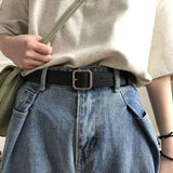 2023 new belt women's denim suit pants fashion wild retro simple Korean belt cool ins students