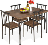 5-Piece Metal and Wood Indoor Modern Rectangular Dining Table Furniture Set  / 4 Chairs - Drift Brown